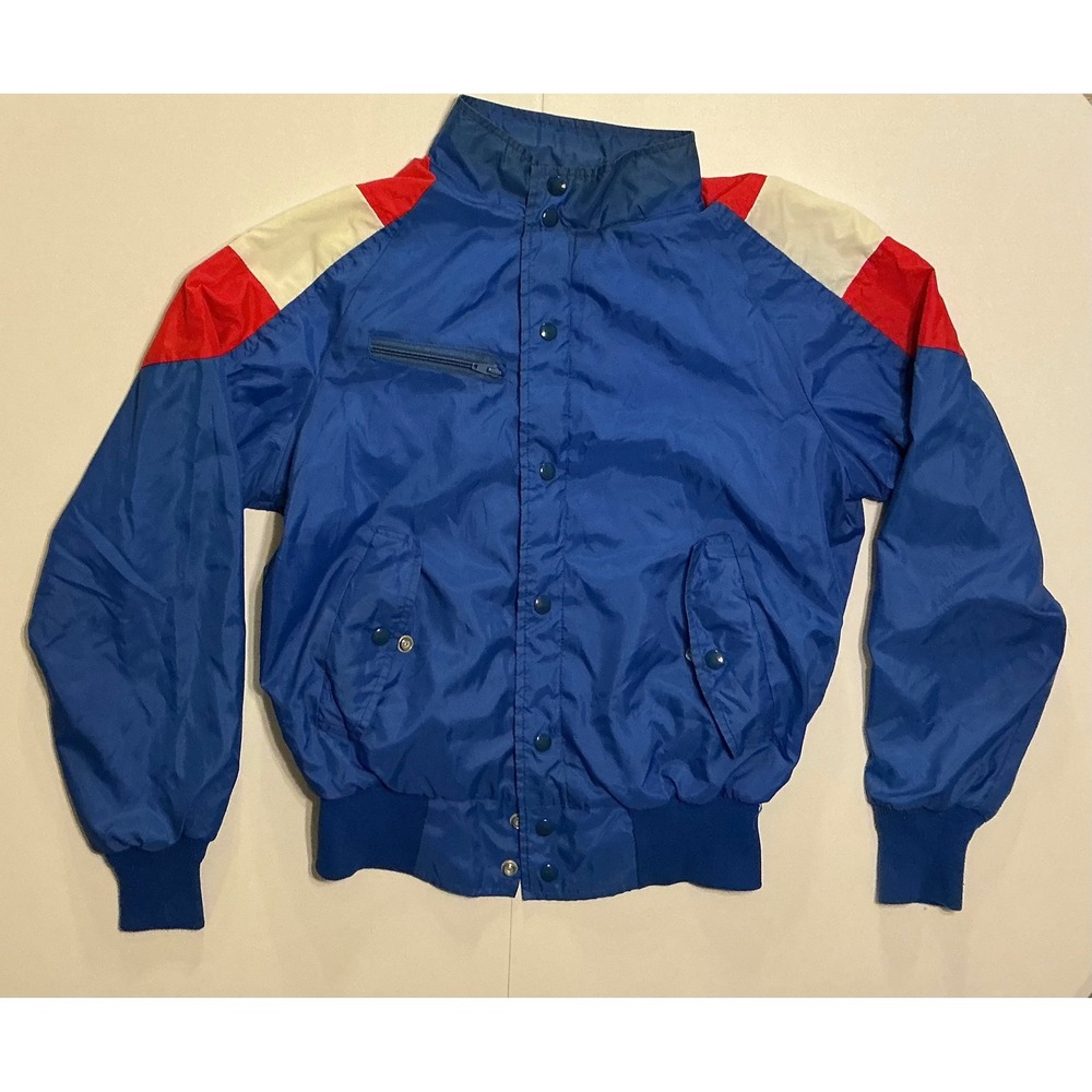 VTG USA Made Upstream Patriotic Blue Red White Color Block Bomber Jacket Mens‎ M